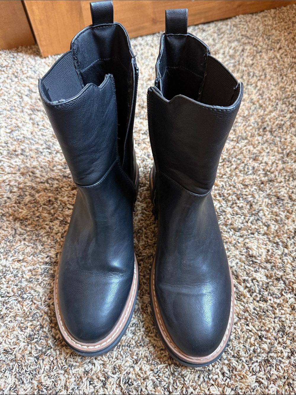Sun + Stone Black Leather Mid-Calf Pull-On Moto Boots